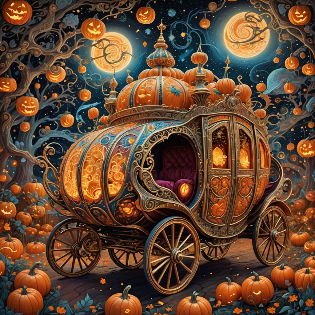 Astral Pumpkin Carriage in Starry Cosmic Landscape