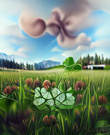 Four leafed clover in a meadow detailed matte painting digit...