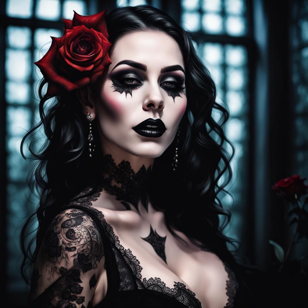 hyper realistic glamour photography of an extremely beautiful gothic ...