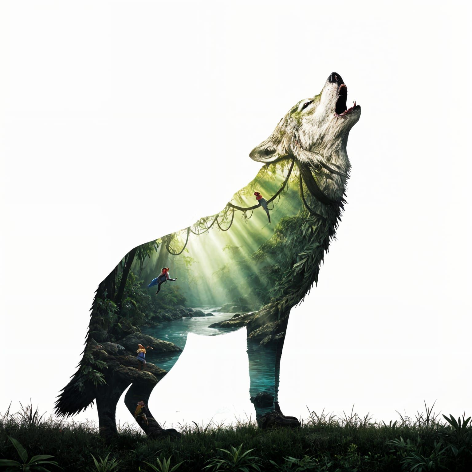 Tundra Wolf Double Exposure with Jungle Inside