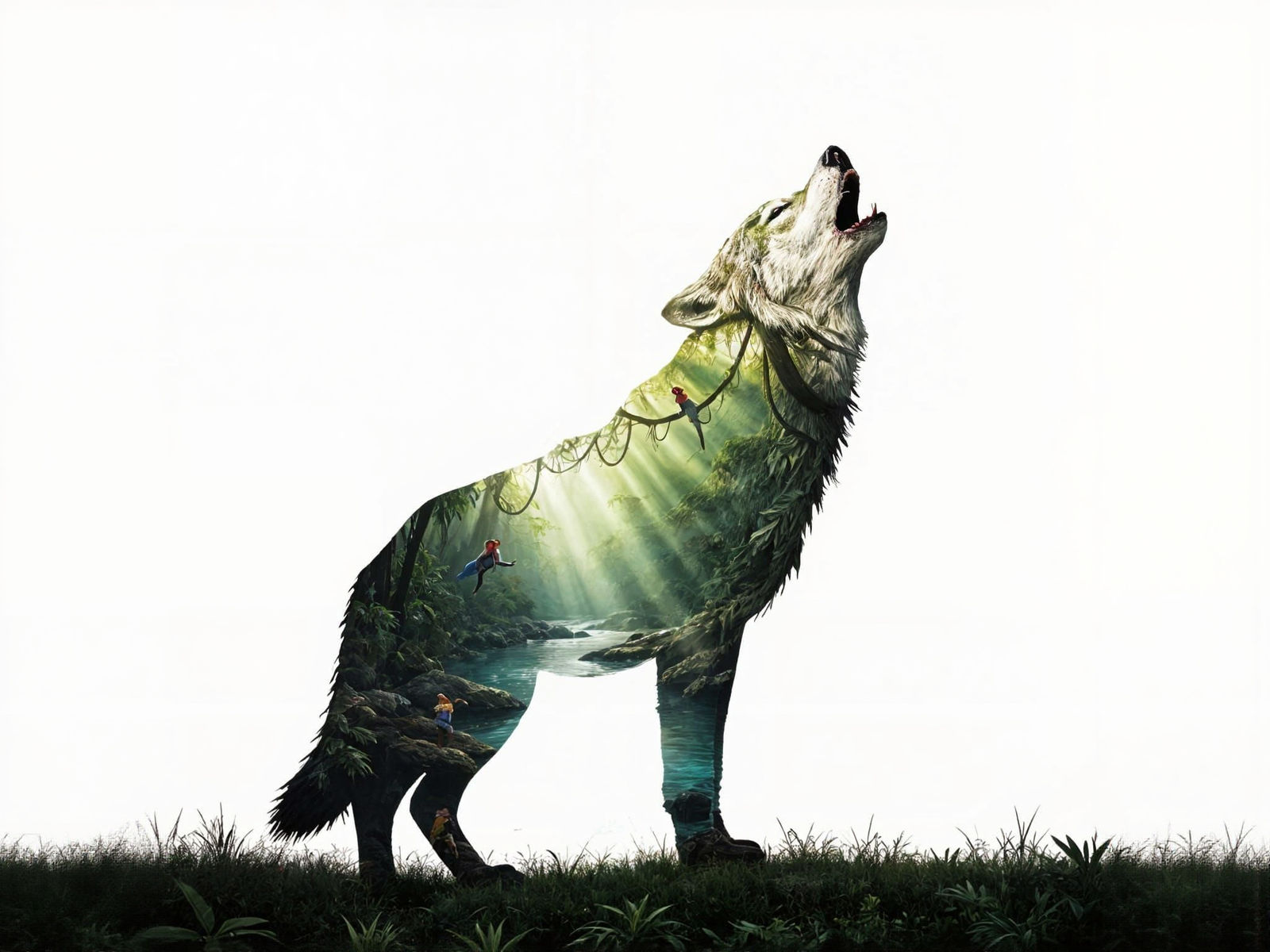 Tundra Wolf Double Exposure with Jungle Inside