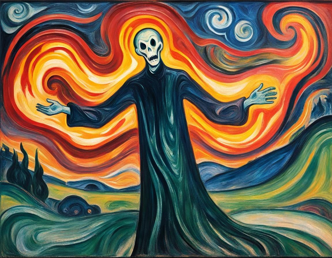 Fiery Spectral Wraith in Expressionist Style