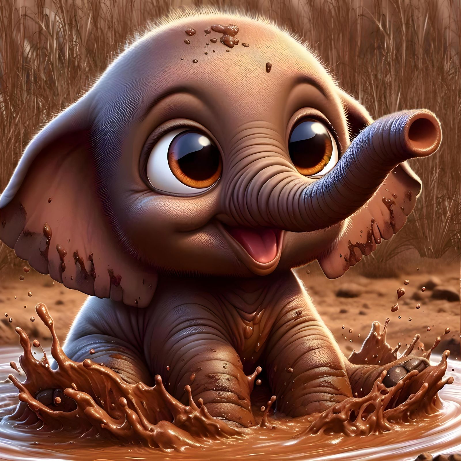 Baby Elephants Mud Bath