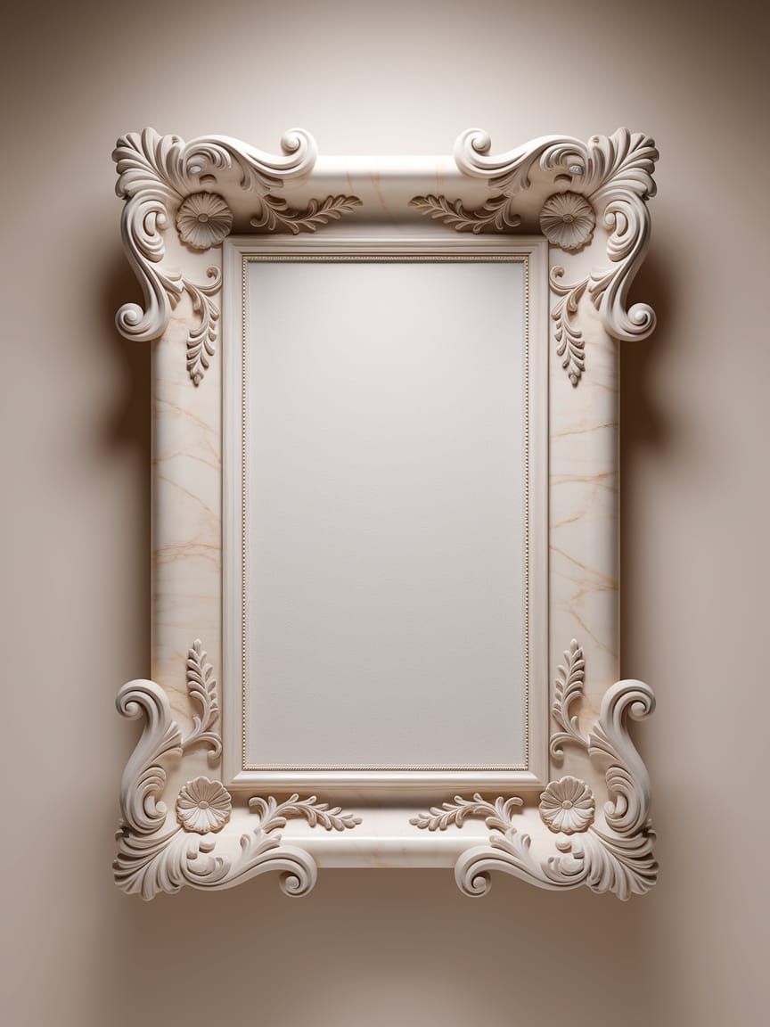 Elegant Baroque Marble Frame with Ornate Carvings and Soft L...