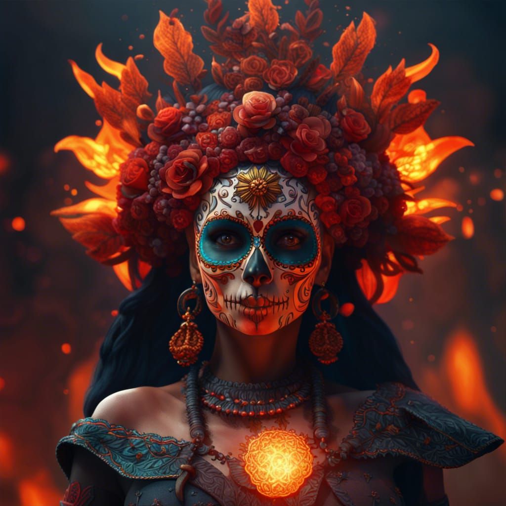 Fire goddess Mexican skull  by @undefined