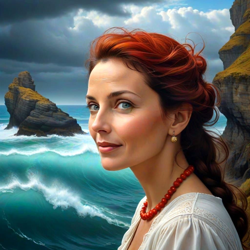 Hyperrealistic Portrait of a Joyful Woman in a Surreal Lands...