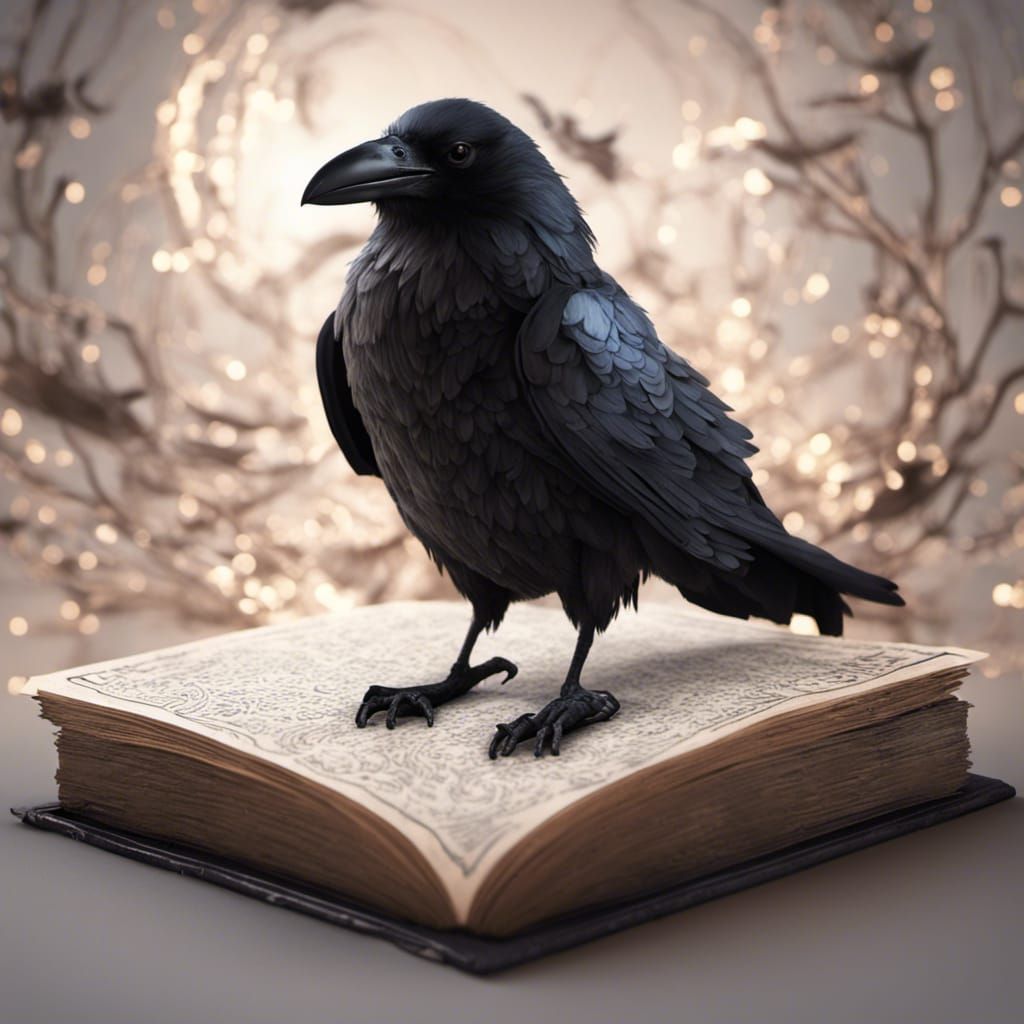 A close up shot of a raven sitting on a magical spell book. Sugar Tim ...