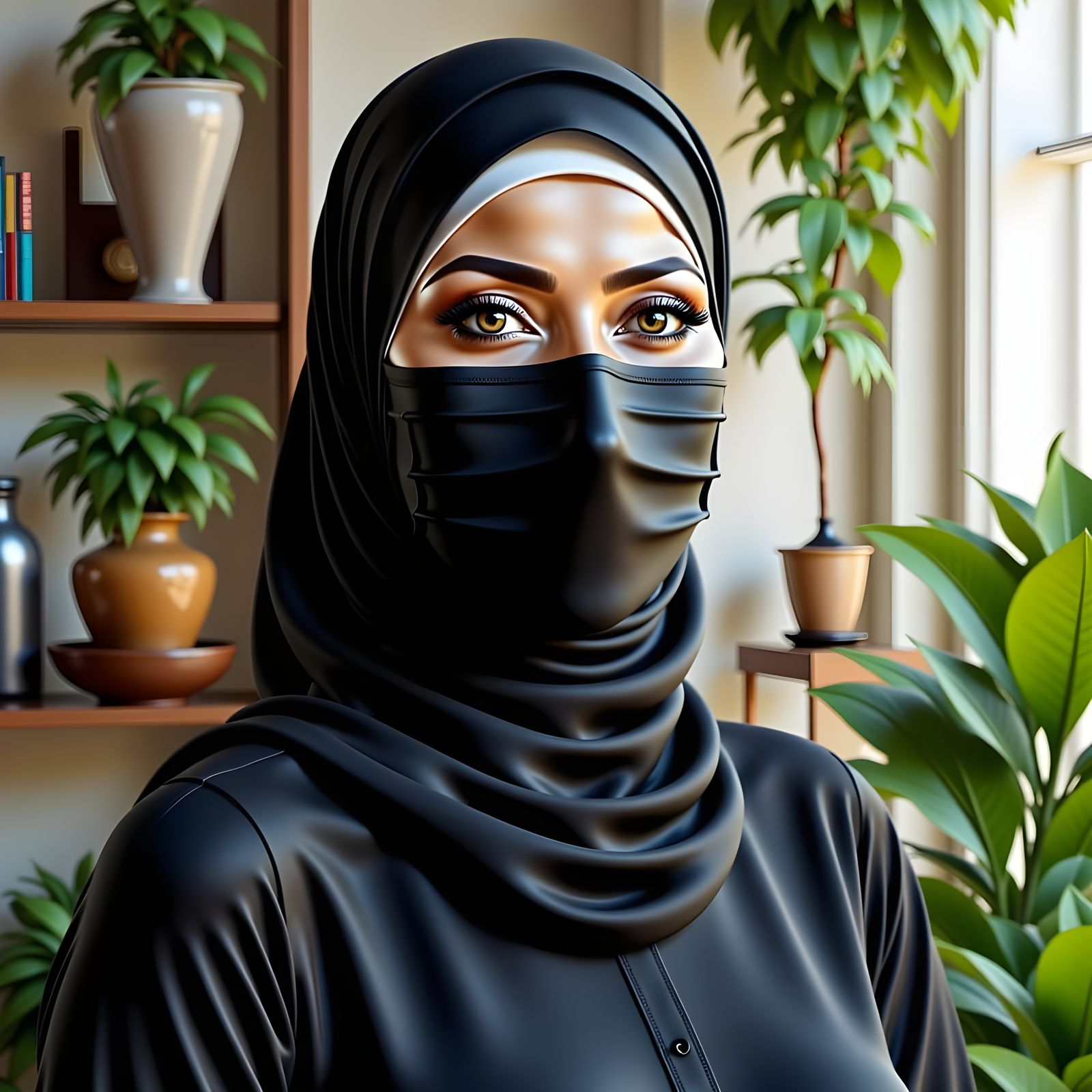 Hijabi Woman Portrait in Cozy Planted Room