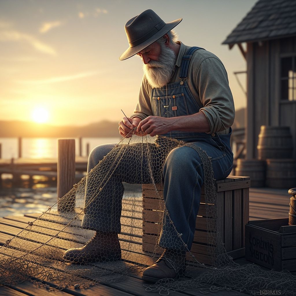 The old fisherman repairs his nets  by @Denlig