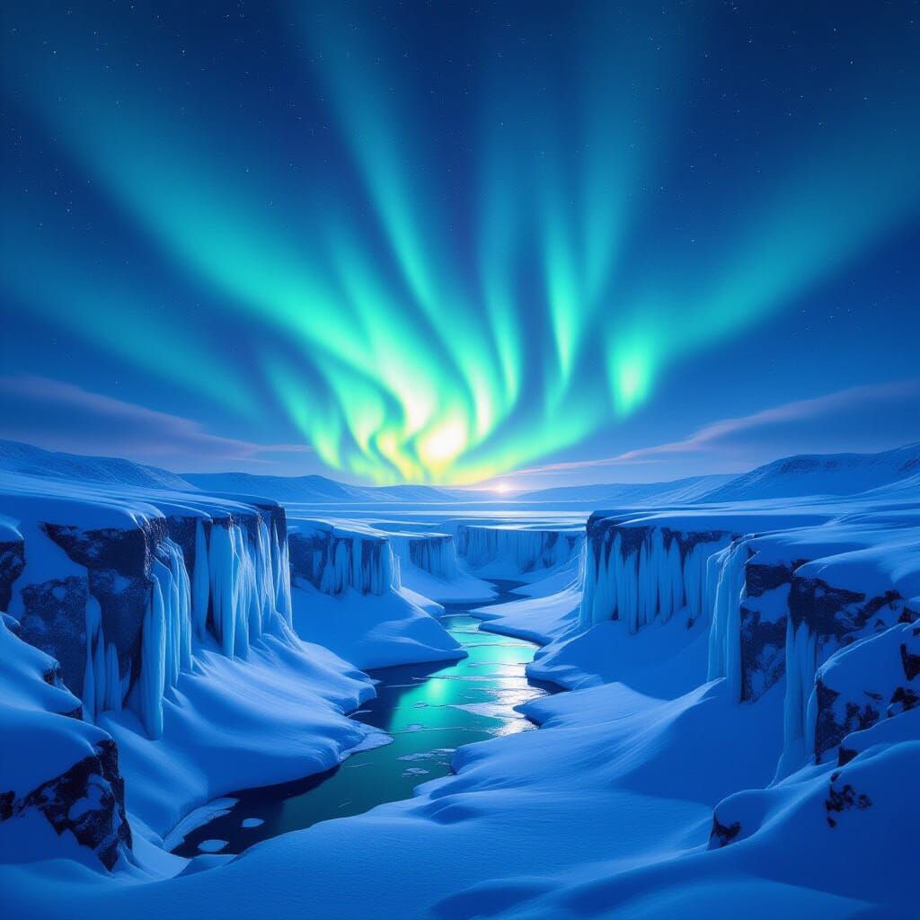 Epic Northern Lights Over Frozen Canyon in Cinematic Style