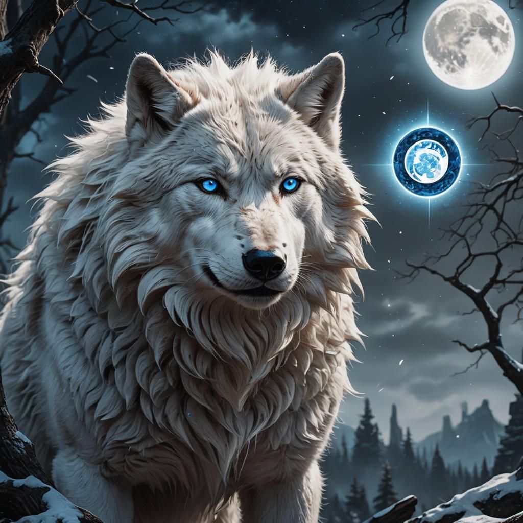 White Wolf and Eclipse Digital Painting