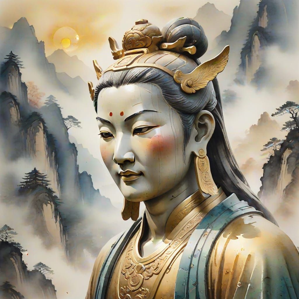 Luoshen Statue in Chinese Watercolor Style