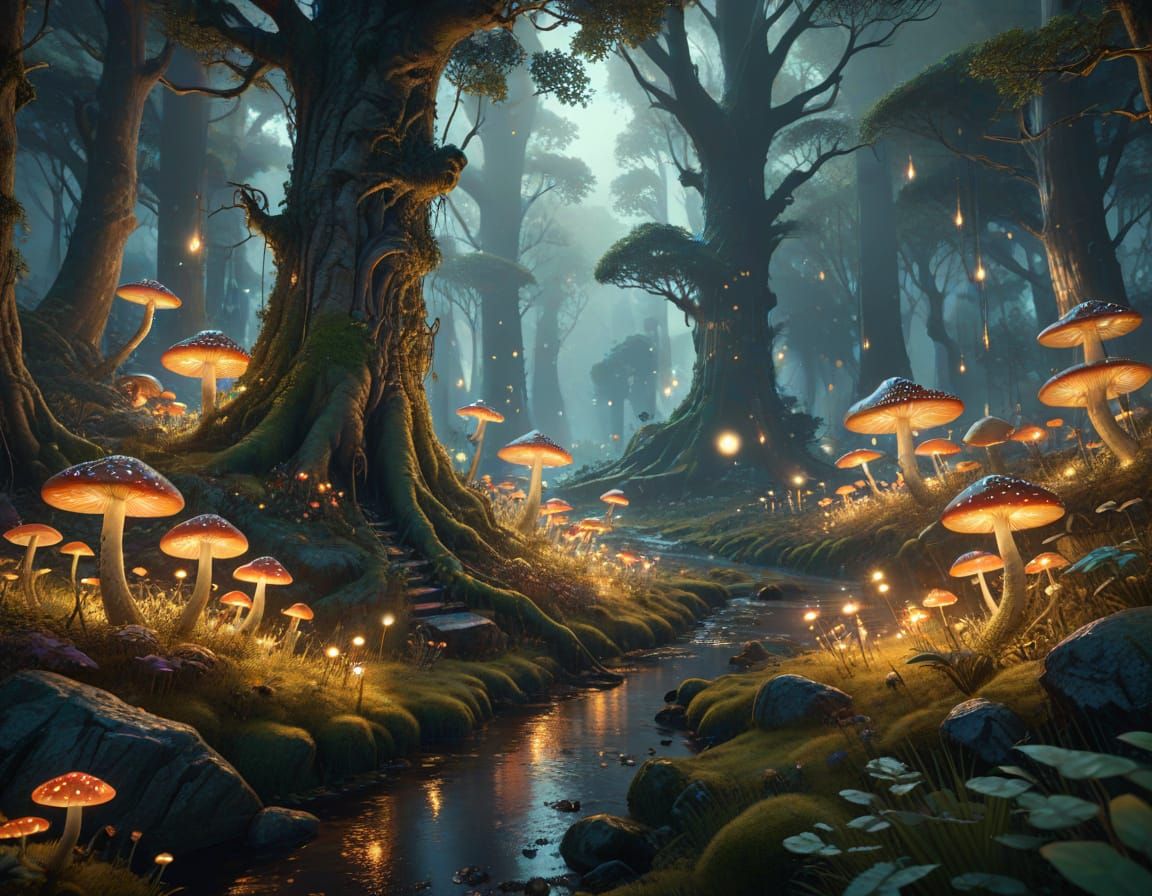 Enchanted Forest Gathering in Vibrant Fantasy Style