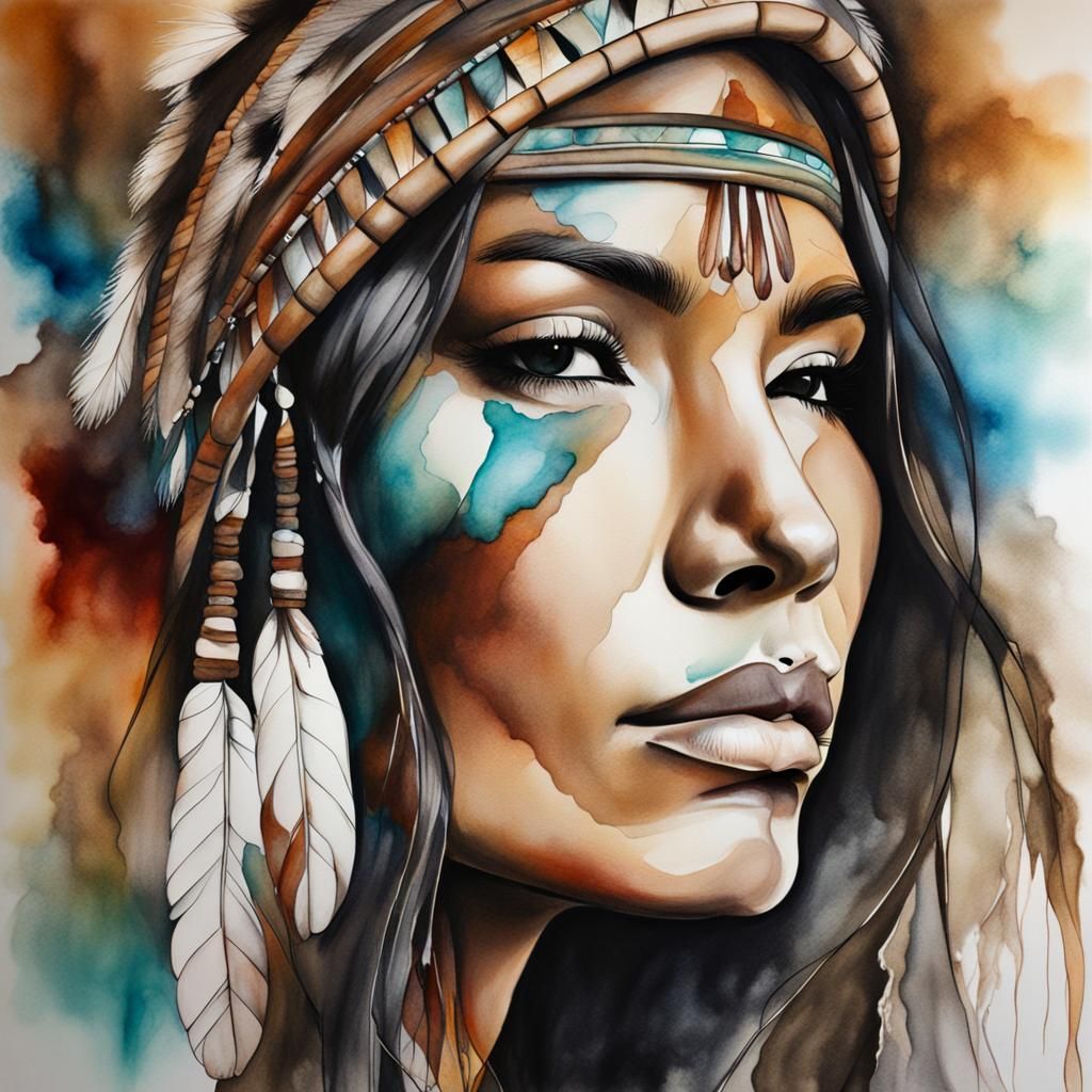 Native American woman in alcohol ink drawing - AI Generated Artwork ...