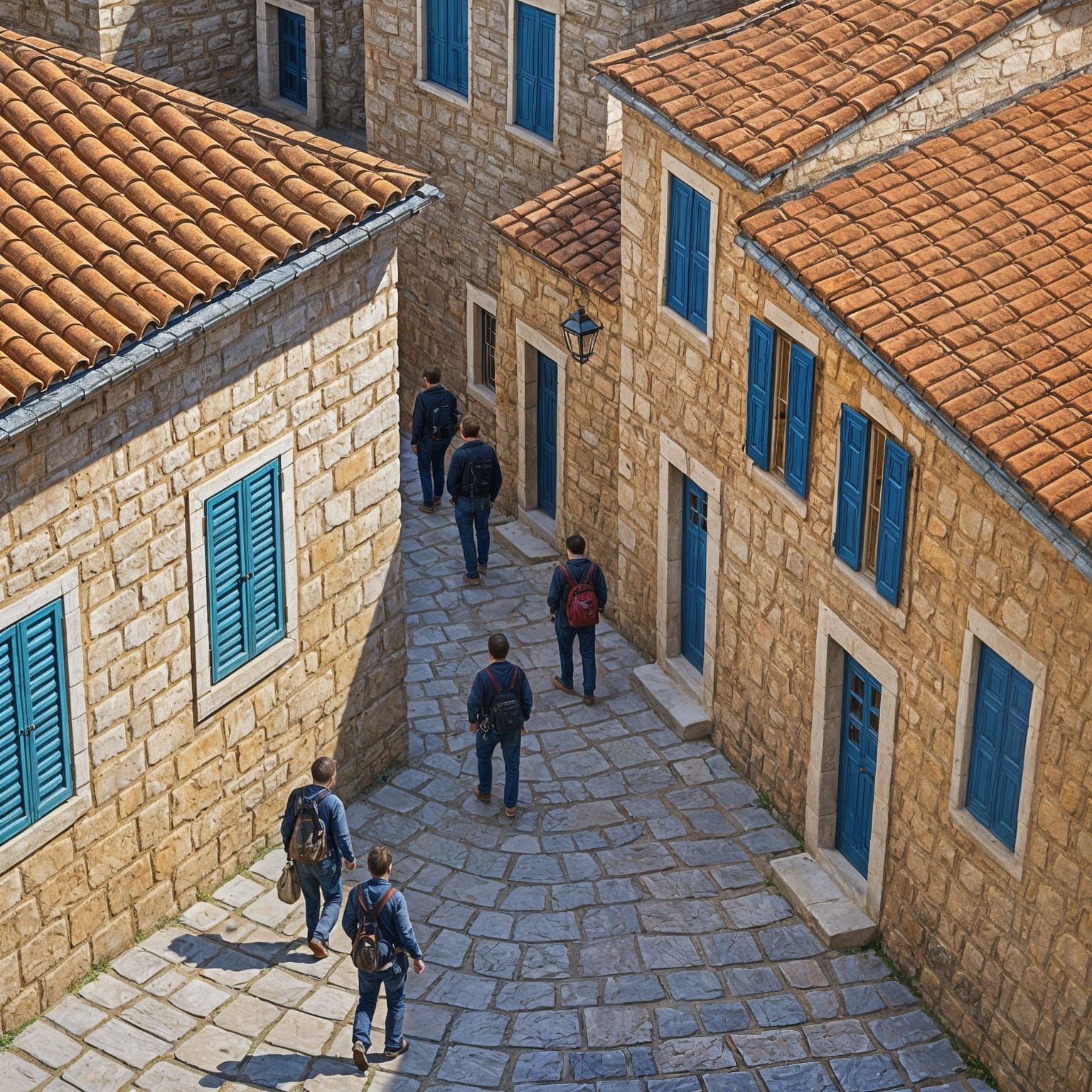 אנשים הולכים לעבודה בסימטה