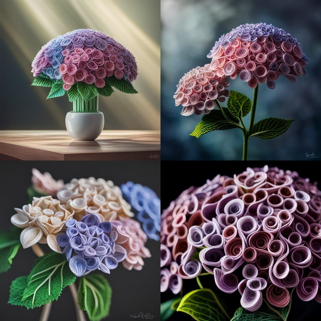 Paper quilled hydrangeas, detailed AI Generated Artwork NightCafe