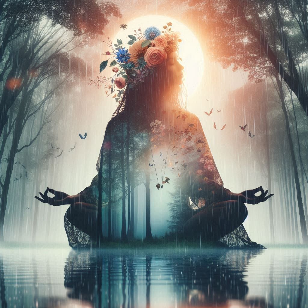 double exposure beautiful fantasy DALL-E 3 portrait landscape..