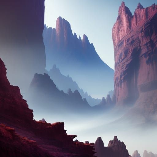 Bizarr geformte Canyons und majestätische Vulkane unter dem fahlgrünen Himmel