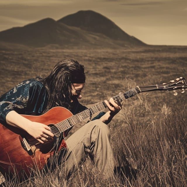 Blues musician playing acoustic guitar