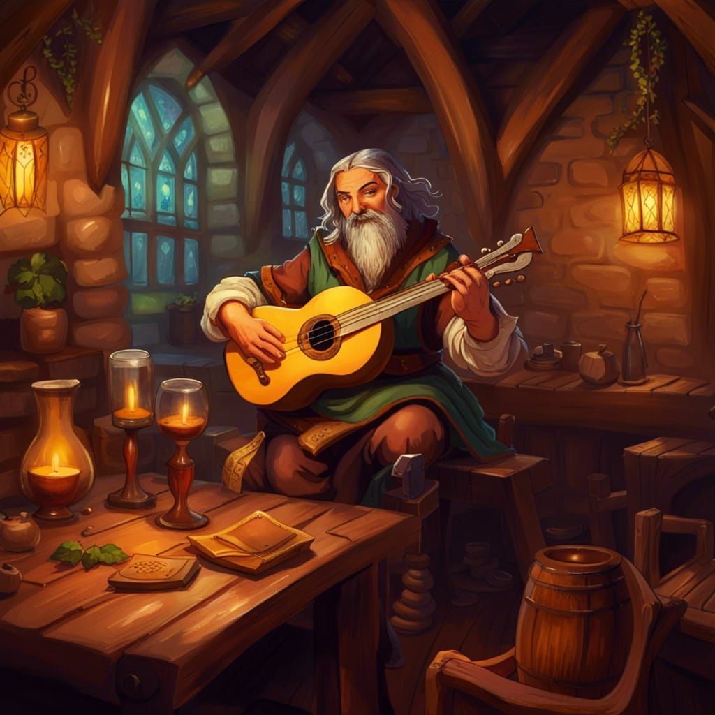 Bard playing in a tavern - AI Generated Artwork - NightCafe Creator