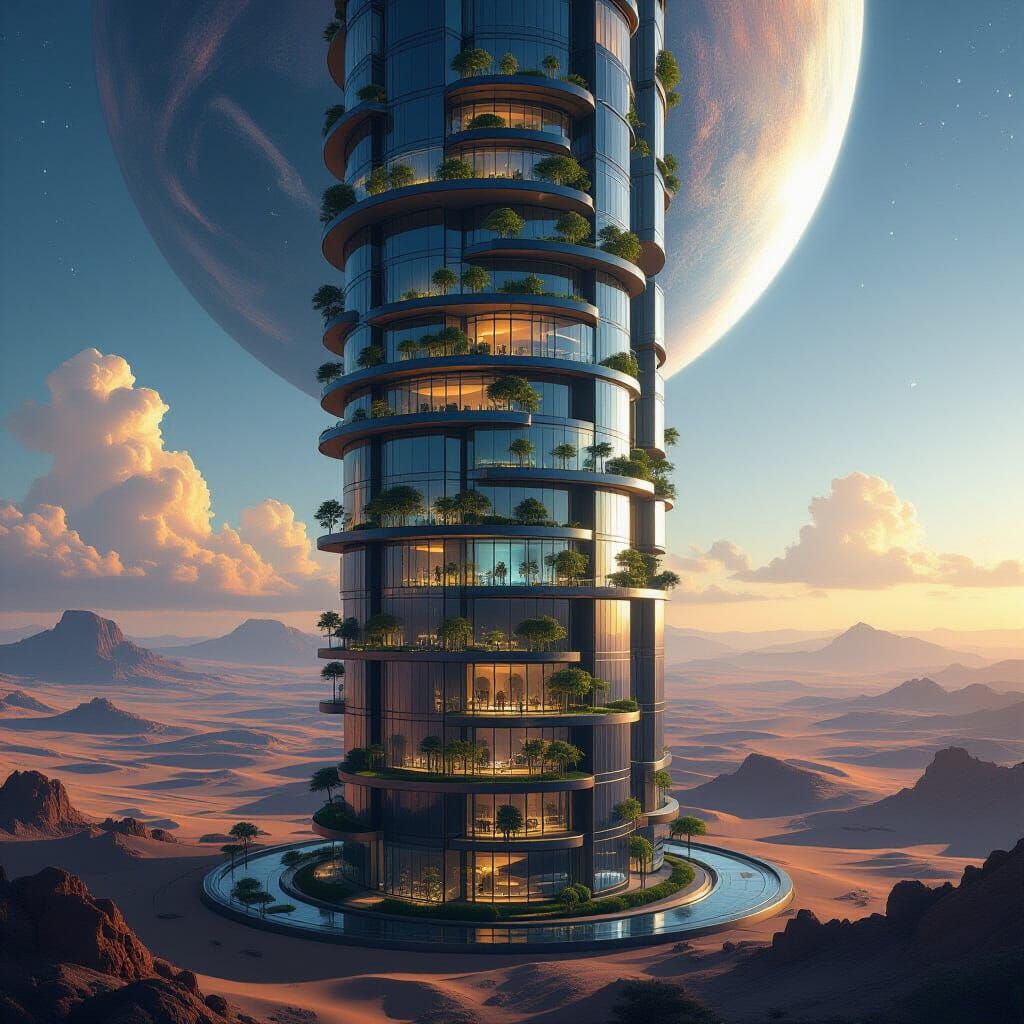 Rotating Skyscraper With Cosmic Biomes