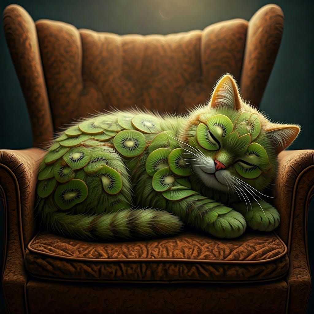 Kiwi fruit cat.  by @Kernowek