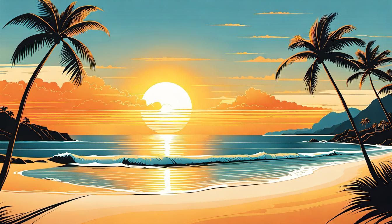 AR16x9-Minimalist Line Drawing Masterpiece of A serene beach...
