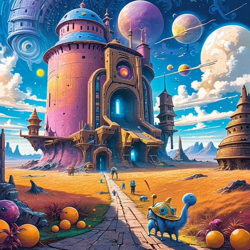  Noah Bradley and Ian McQue-inspired colossal silo dominates horizon, worn terrain stretching far, in Simon Stalenhag-esque 3D render, with ...