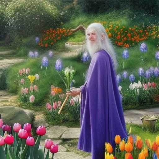 lord of the rings elves in a tulips garden