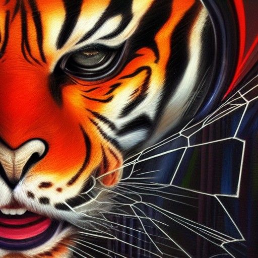 Hyperdetailed tiger spiderman suite design on a cyborg portr...