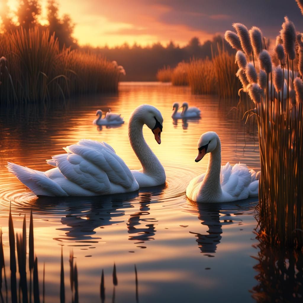 Swan family sunset AI Generated Artwork NightCafe Creator Swan family sunset AI Generated Artwork NightCafe Creator