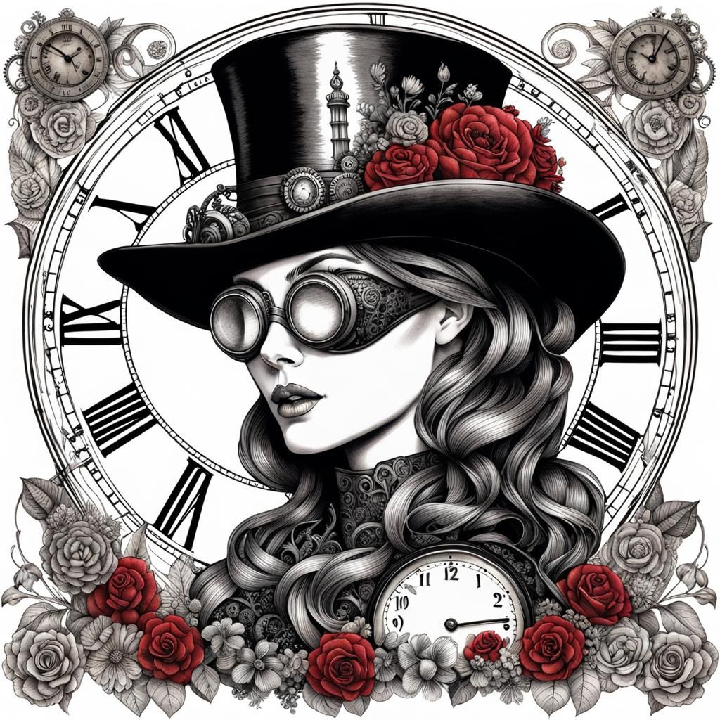 Steampunk Black White Red - AI Generated Artwork - NightCafe Creator