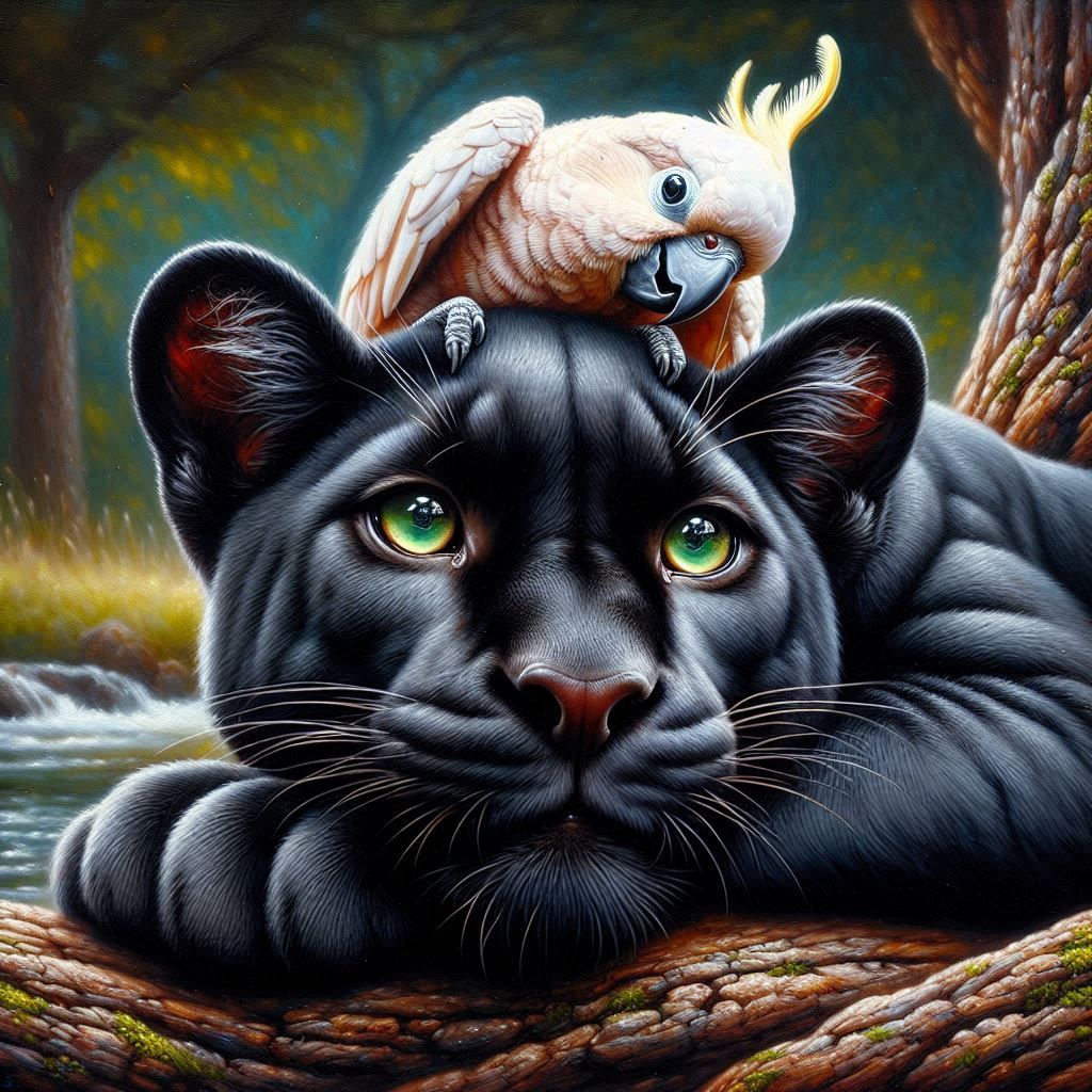 Black Panther with his pet Cockatoo