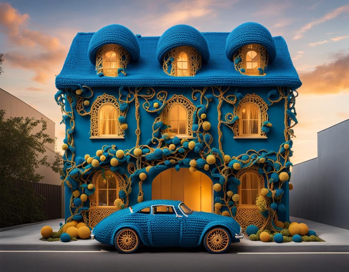 blue crochet Audi TT a home  by @Paulo