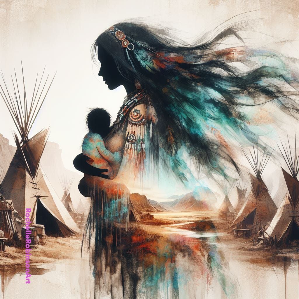 Native American Mother And Child  by @Robarbie