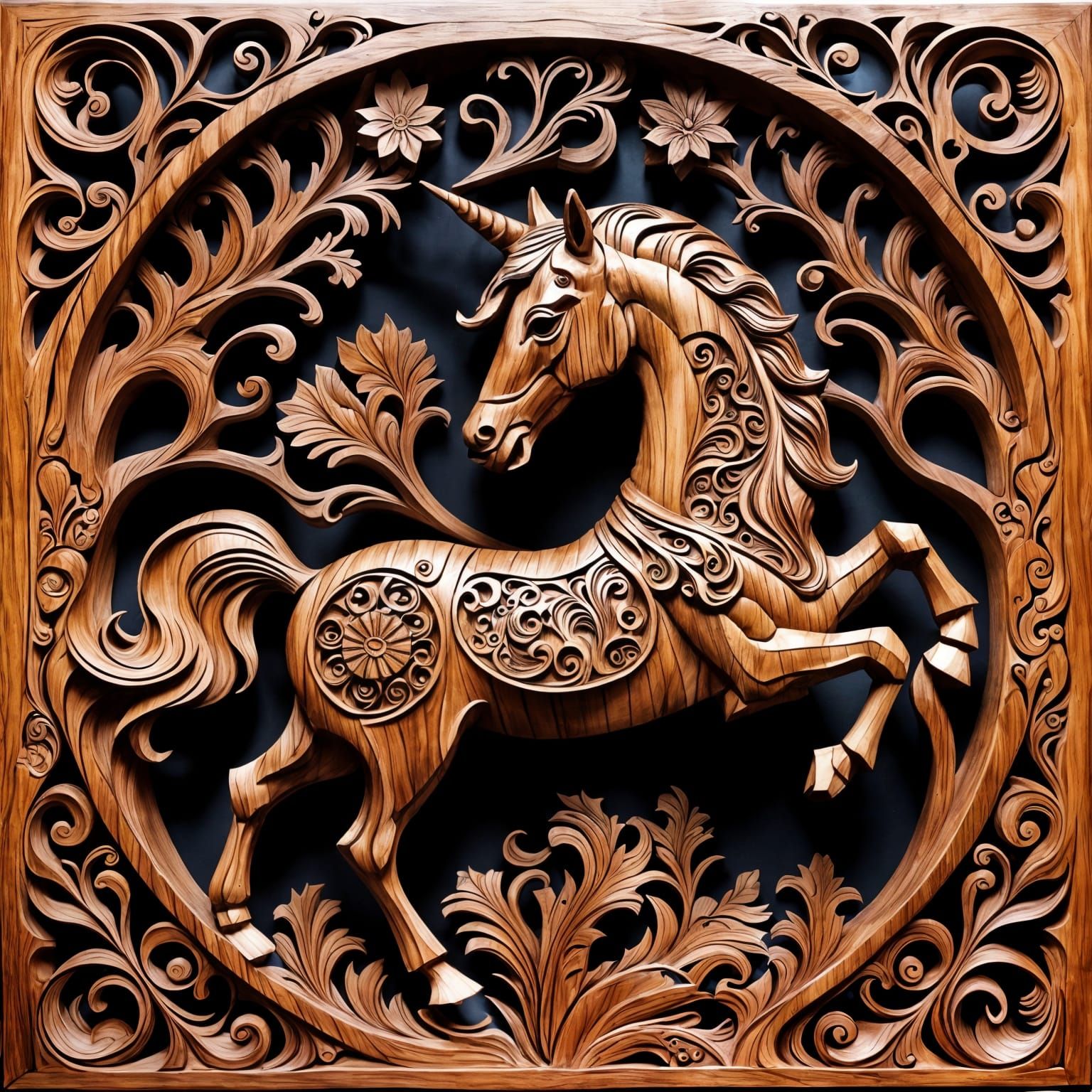 intricately carved wooden unicorn  by @Feeling Creative