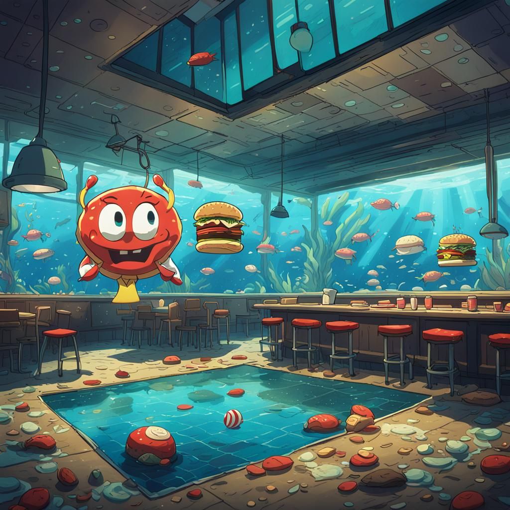 Abandoned McDonald's underwater and Mr. Krabs from Spongebob...