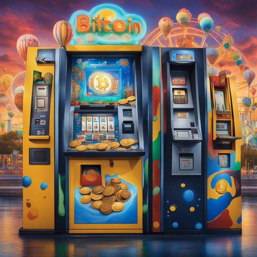 Surrealist Amusement Park with Bitcoin ATM, Dali Style