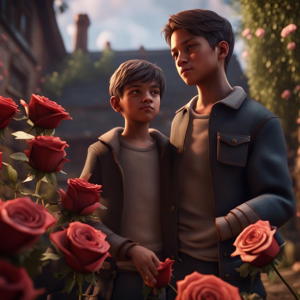 Boy Brings Roses to His Father: 3D Cinematic