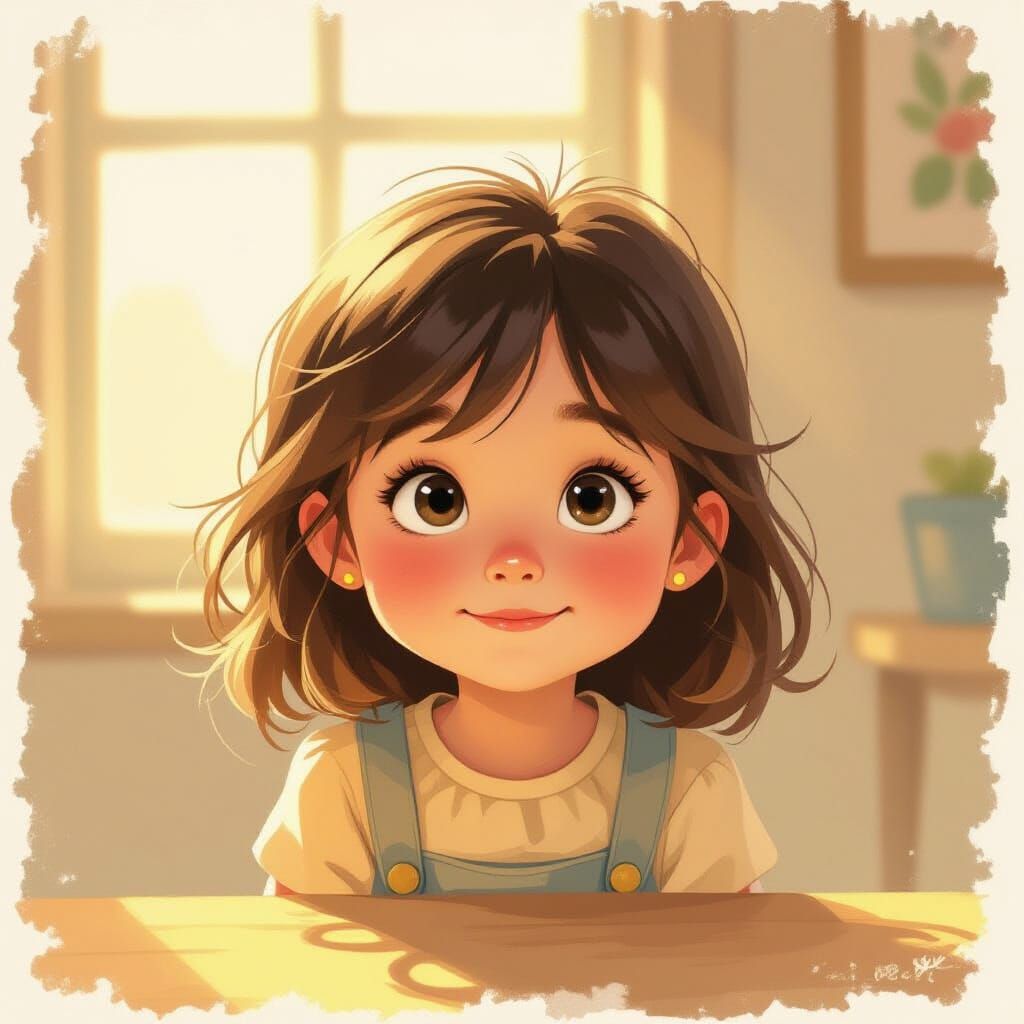 Whimsical Storybook Illustration of a Curious Girl