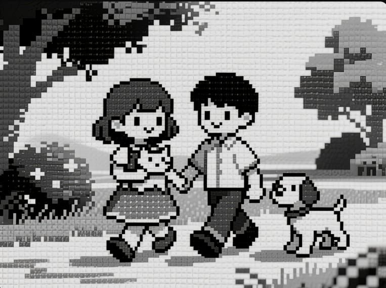 7/31/2025-Summertime Pixels Children Walking with Puppy Art ...