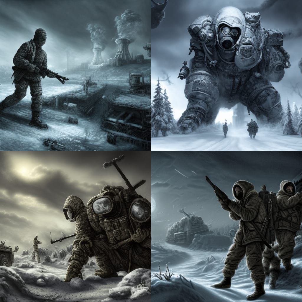 Nuclear Winter Wonderland, Somber, Graceful, Deep contrast S...