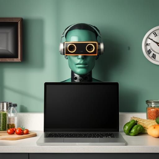 Scena cinematografica Nella cucina spettrale  occhi cyborg m...