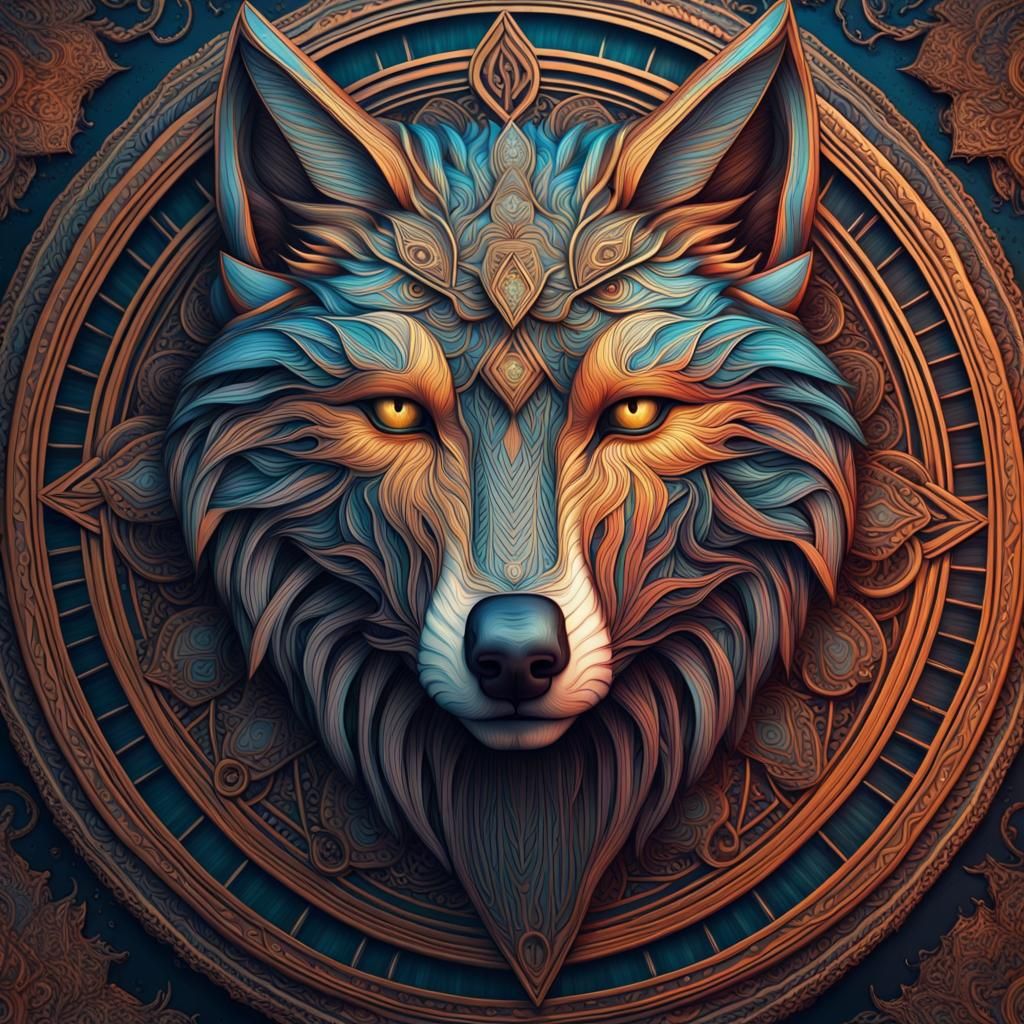 Majestic Wolf Face in Intricate Line Art  by @undefined