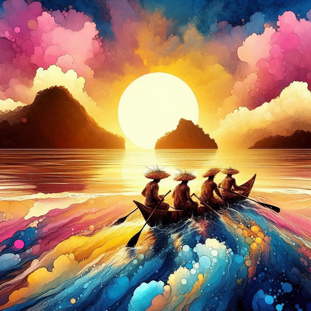 Kanak fishermen at rising sun - 3