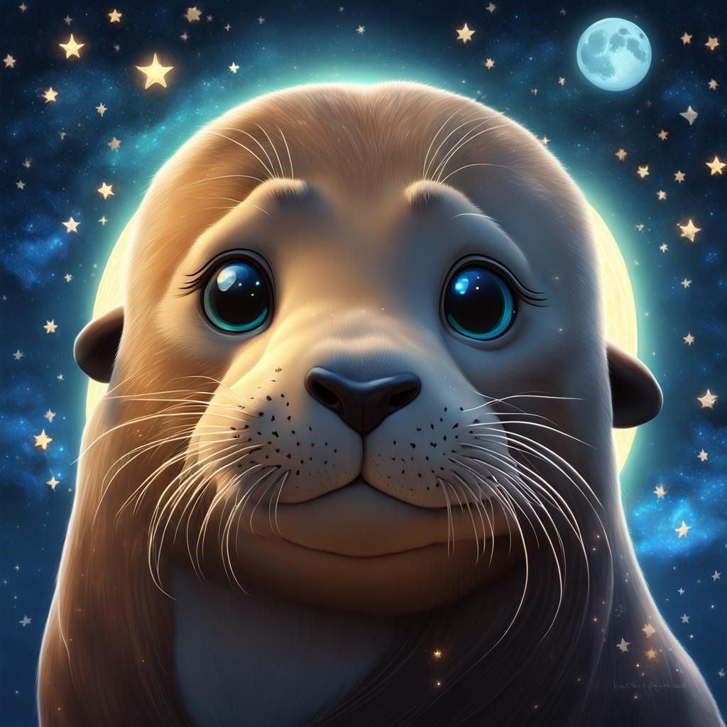 Head and shoulder portrait of cute cub sea lion.