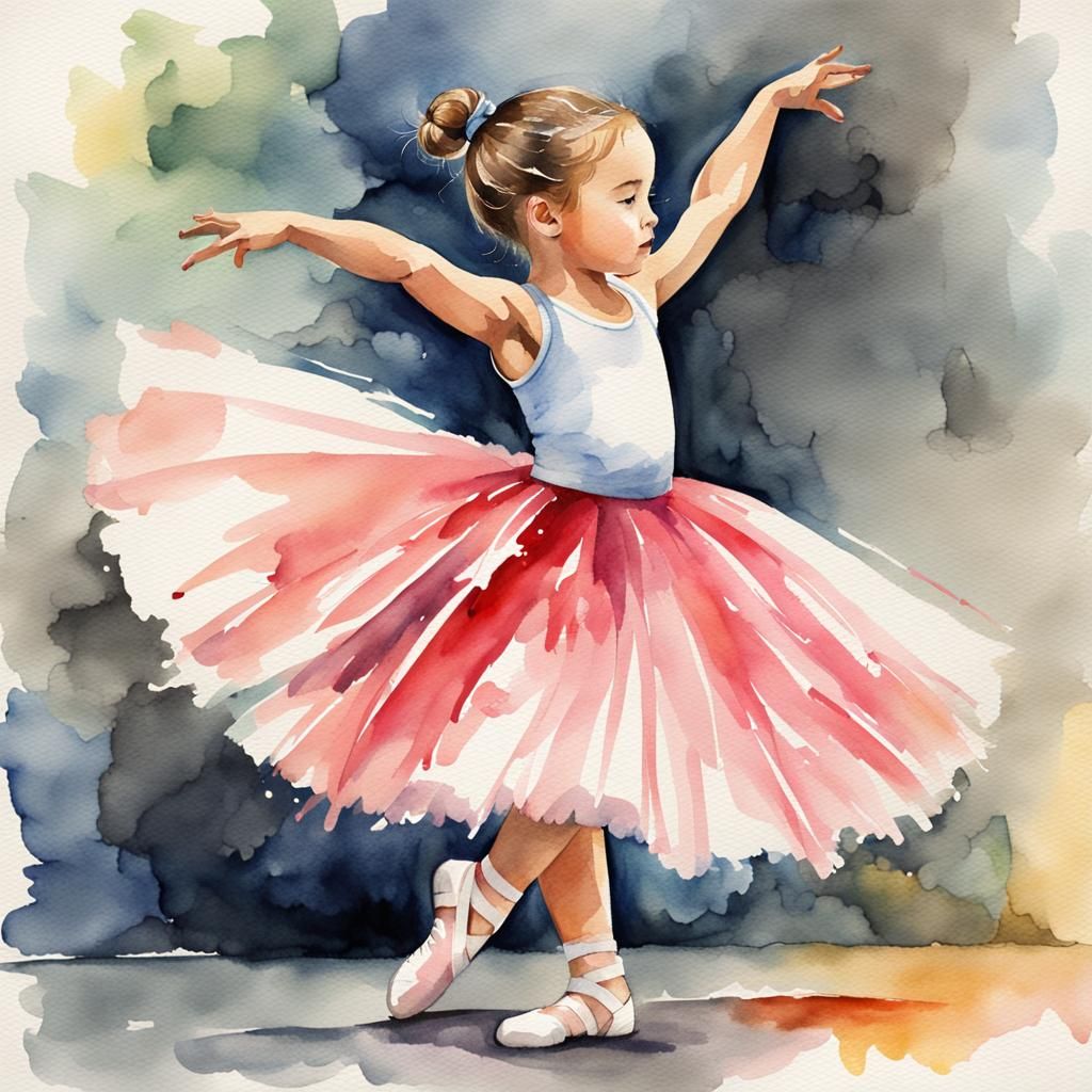 child dancing ballet cute dancer, highly detailed, watercolo...