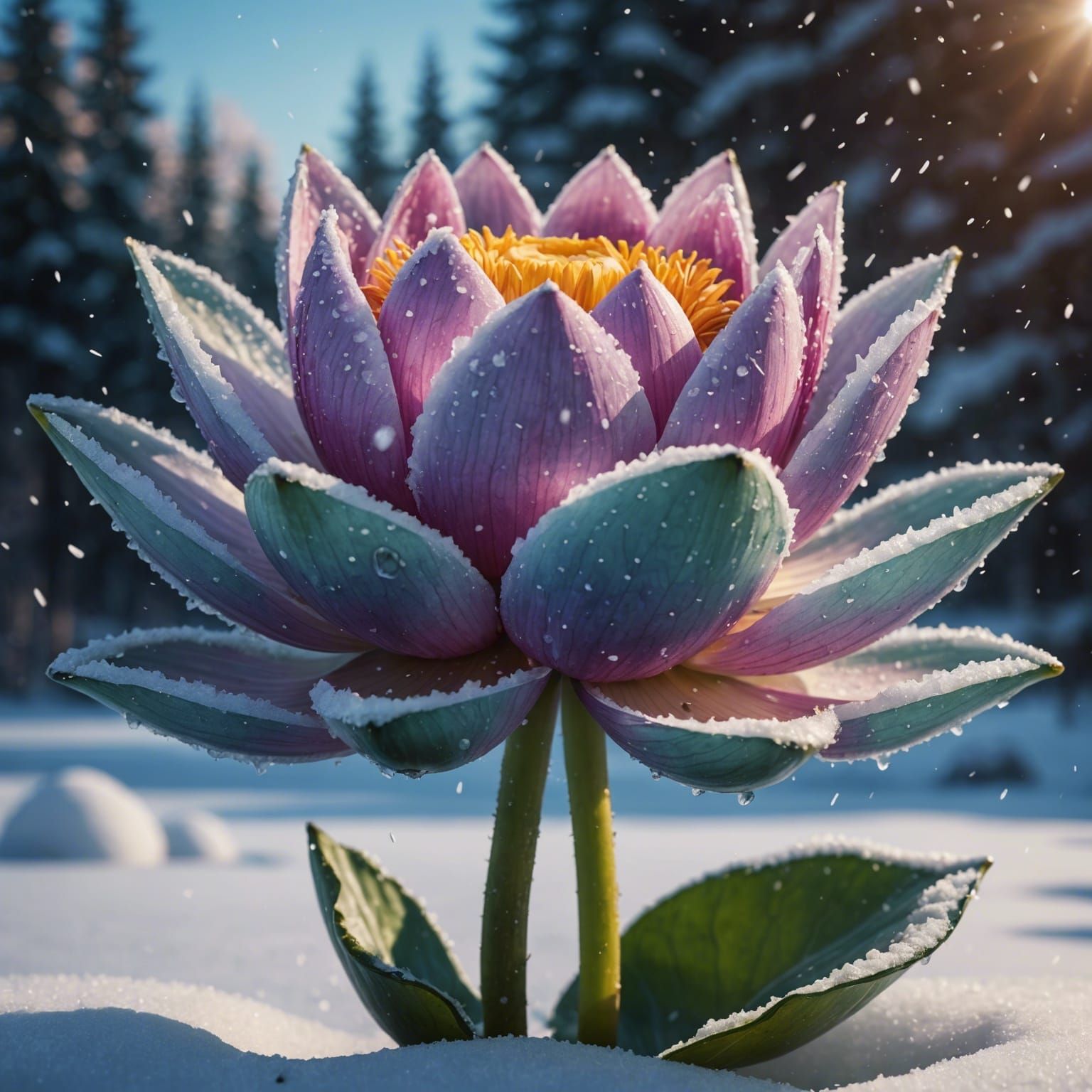frozen lotus, snow