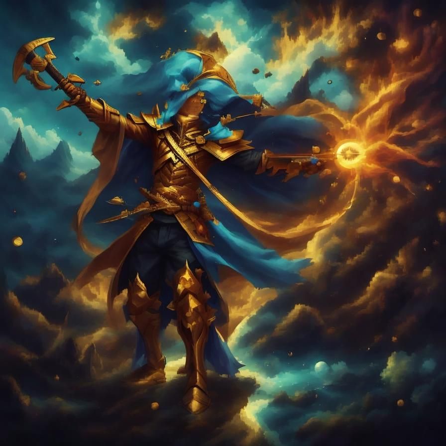 <lora:Spirit World:1.0> a simple golden sword surrounded by ...