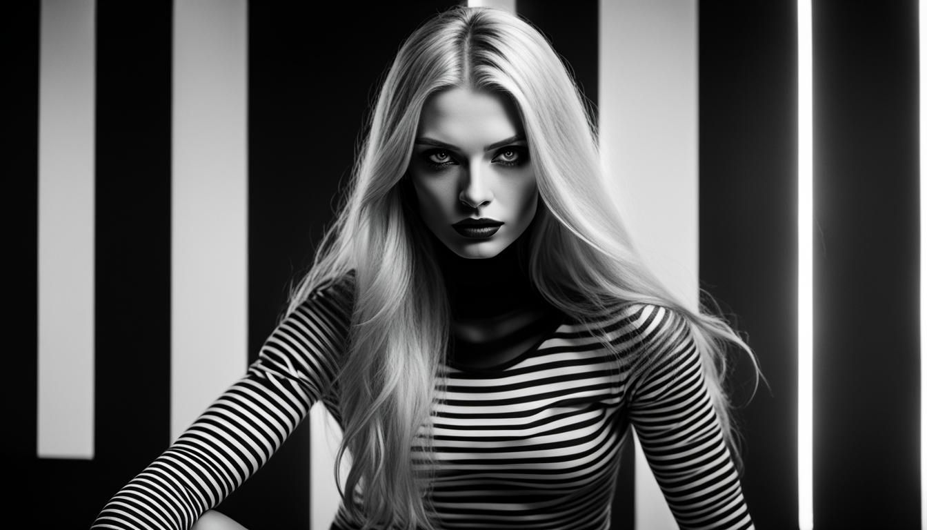 An exquisite high-contrast, black-and-white portrait of a my...